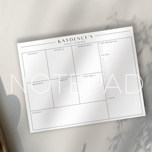 Personalisierter Notizblock | Wochenplaner | Wochen-Notizblock | Stundenplan | Minimalistischen