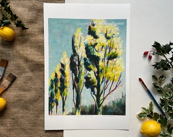 Trees Art Print, Limited Edition Giclée, A3 Signed Painting of Trees