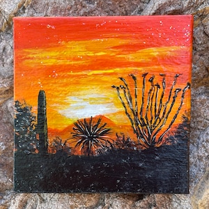 Custom Cactus Sand Dunes Desert Mini Canvas Painting With Easel 