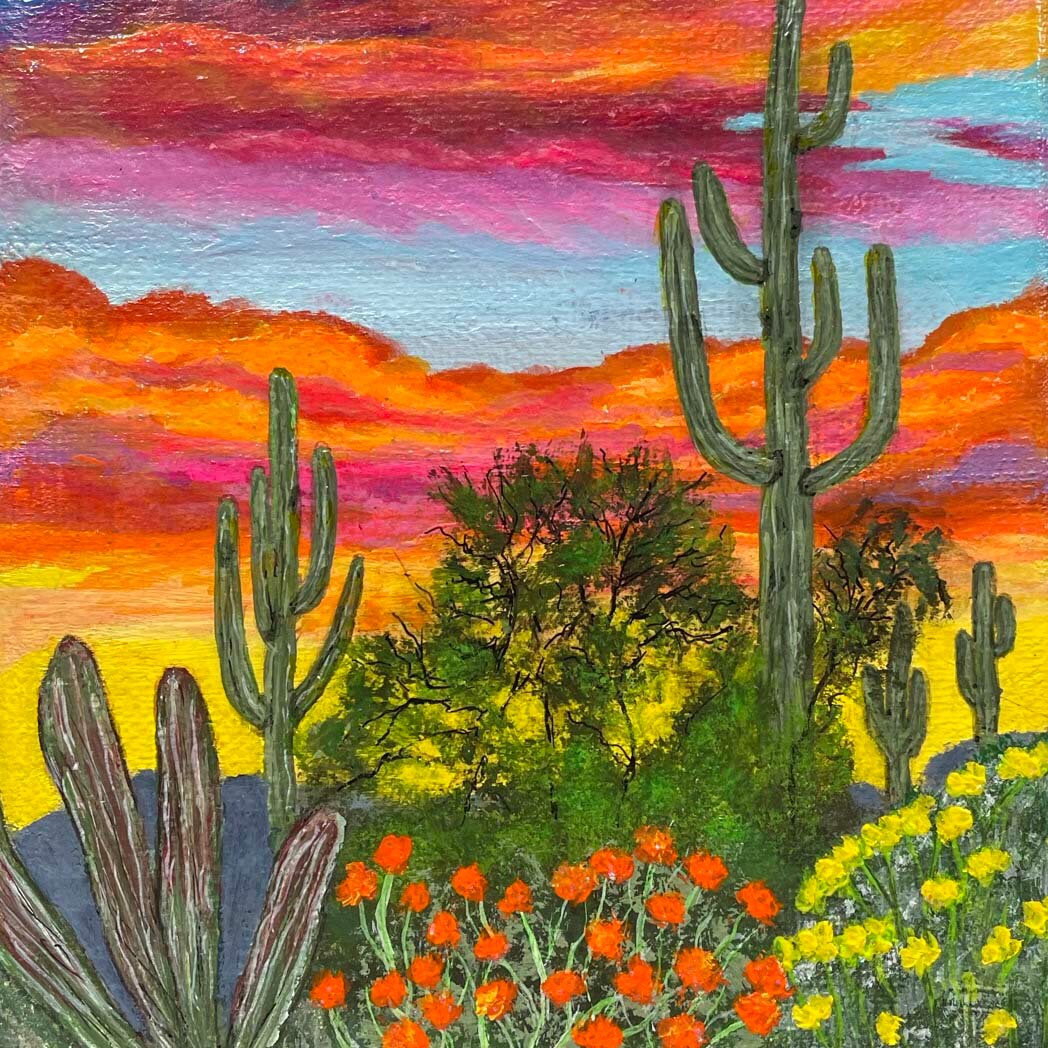 Arizona Desert Landscape Print 3"x3",#aly M2 - Etsy