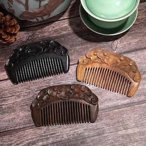 Hand carved double-sided orchid wood comb green sandalwood whole wood carved comb antique comb