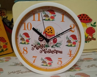 Sears Merry Mushrooms Theme 9" Wall Clock + Merry Mushroom Magnet