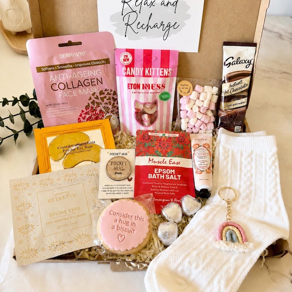 Hug in a Box for Her - Pamper Hamper - Get Well Soon Recovery Gift - Sympathy Gift Box - Thinking of You - Letterbox Gift - Care Package