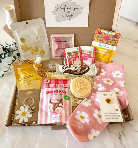 Sunshine Hug in a Box - Pamper Hamper - Get Well Soon Recovery Gift - Sympathy Thinking of You Gift - Letterbox Gift - Care Package for Her