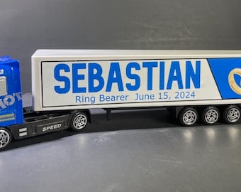 Personalized toy truck, customized with your ring bearer's name on the side of the truck: A great gift for the wedding ring bearer!