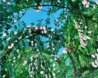 Pintura de paisaje francés / Gran pintura abstracta de rosas / Pintura acrílica de flores de 22 x 28 / Pintura de Lyon, Francia