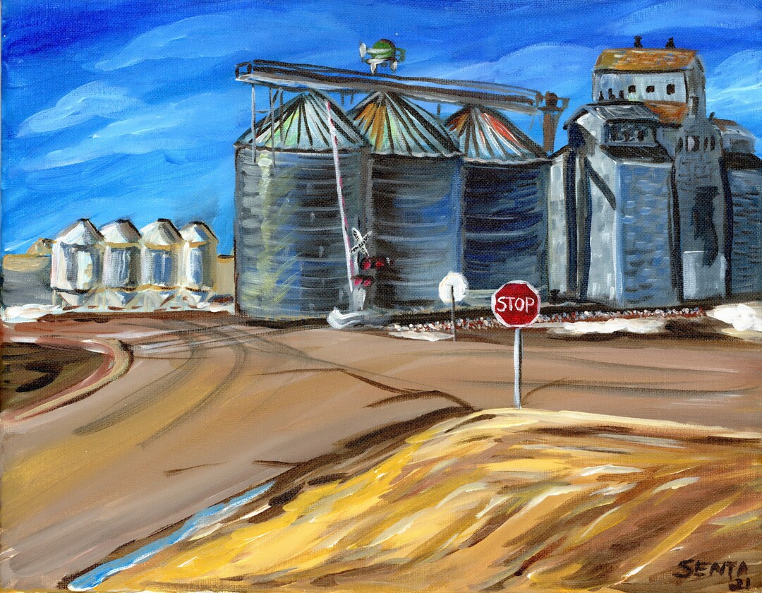 Grain Elevator Painting Giclee Fine Art Print Farming Decor Midwest