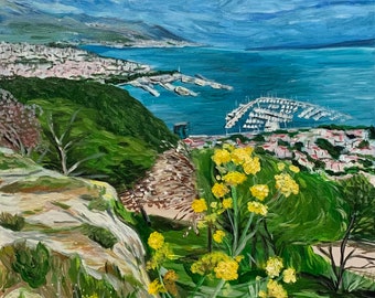 Pintura costera croata / Pintura costera ORIGINAL de Croacia enmarcada / Dalmacia / Adriático 18x24 Acrílico sobre lienzo