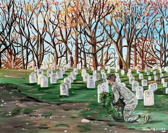 Arlington National Cemetery Painting| Framed 16x20 Military Painting | Military Veteran Decor | Wreaths Across America Painting