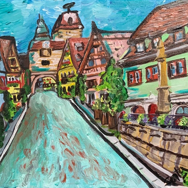 ORIGINAL Rothenburg Gemälde| 11x14 Acryl auf Leinwand | Impressionistische Kunst | Deutschland Gemälde