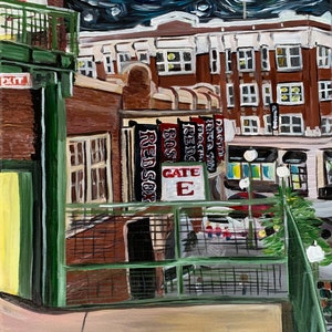 Boston Red Sox Stadium Painting | Original Fenway Park Art | Framed Canvas Baseball Painting 14x18 | Red Sox Acrylic Home Decor