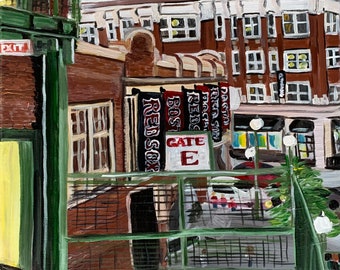 Boston Red Sox Stadium Painting / Original Fenway Park Art / Lienzo enmarcado Baseball Painting 14x18 / Red Sox Acrylic Home Decor