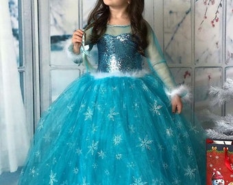 Costume Elsa Frozen, Abito Elsa per ragazze, Abito da compleanno Elsa, Abito da festa, Abito blu Elsa