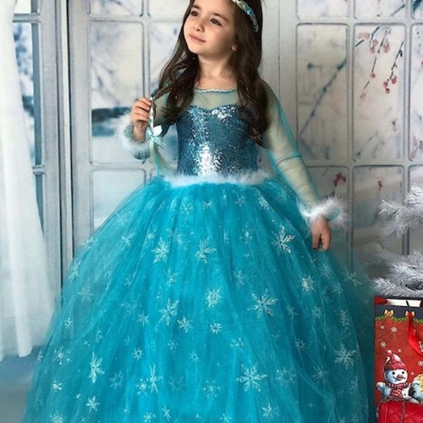 Frozen Elsa Costume, Elsa Dress For Girls, Elsa Birthday Dress, Party Gown, Elsa Blue Dress