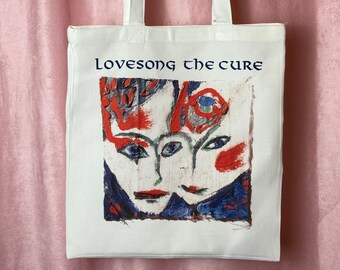 The Cure - Love Song Handmade Linen Tote Bag - Sac à provisions Canvas 100% recyclé écologique alternative indie shoegaze lofi emo musique folk