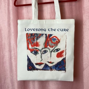The Cure - Love Song Handmade Linen Tote Bag - Canvas shopping bag 100% recycled eco friendly alternative indie shoegaze lofi emo folk music