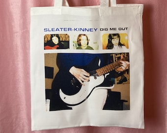 Sleater-Kinney - Dig me out - Handmade Linen Tote Bag - Canvas shopping bag 100% recycled eco friendly grunge indie shoegaze lofi music