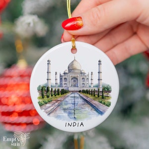 INDIA Christmas Ceramic Ornament, Taj Mahal Ornament, Travel ornament