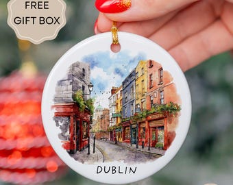 DUBLIN Christmas Ceramic Ornament, Ireland Travel Christmas Ornament, Europe Ornament
