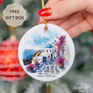 SANTORINI Greece Christmas Ceramic Ornament, Travel Christmas Ornament