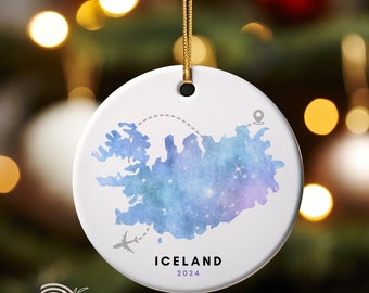 Personalized ICELAND Map Christmas Ceramic Ornament, Travel Christmas Ornament