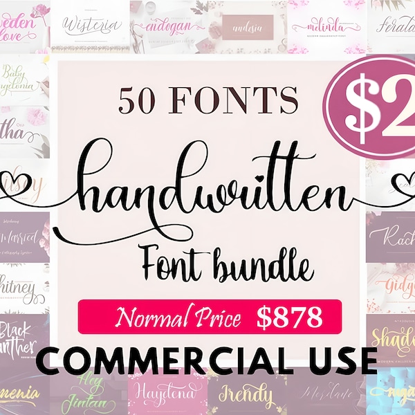 50+ Fonts bundle collection with tails that can be use on Cricut, Handwritten font, Calligraphy font