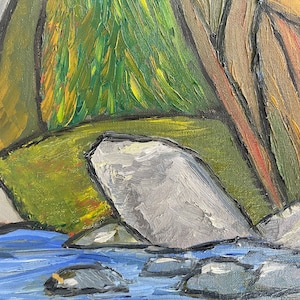 Mt. Baldy by the Stream, Original Oil Painting, linen canvas board, 9 x 12 inches, Optional - framed in black plein art frame.
