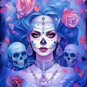 Candy Skull Steampunk Skeleton Girl Print -  Fantasy Image - Magical Mystical Art - Digital Download - High Resolution - Gothic - Pagan