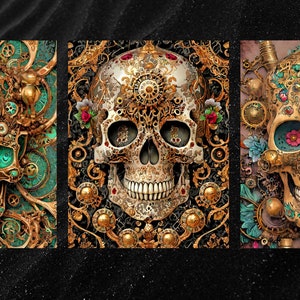 Steampunk 3D Gothic Candy Skull - 3 High Resolution Images - Digital Download - Fantasy Image - Mystical Art - Skeleton Art - Gothic Art