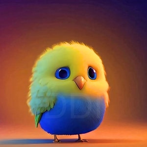 Chirpy Delights Lindo pájaro bebé de dibujos animados - Decoración de la guardería- Dormitorio de los niños - Descarga digital - Arte de la sala de juegos - Kawaii - Alta resolución 3D