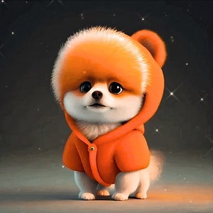 Sabuesos con capucha: Adorable cachorro de dibujos animados con una sudadera con capucha naranja - Decoración de la guardería - Dormitorio de los niños - Linda descarga digital - Arte Kawaii 3D