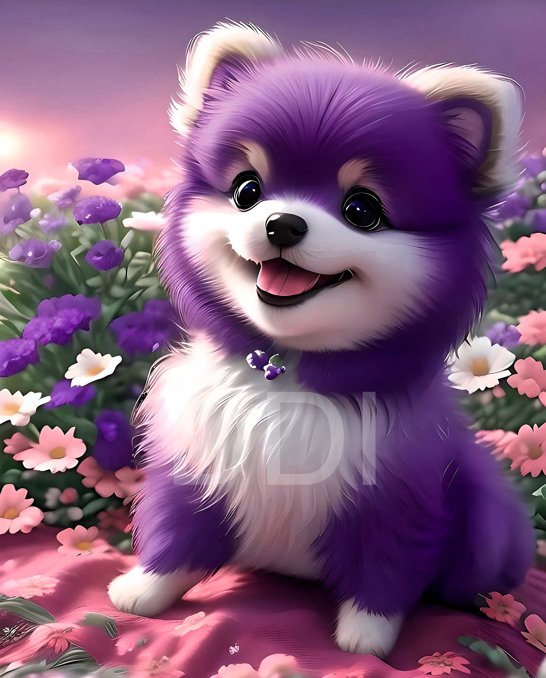 Cute Adorable Kawaii Cartoon Purple Puppy Dog Image Nursery Art Kids  Bedroom Art Digital Download 3D High Resolution Art Playroom