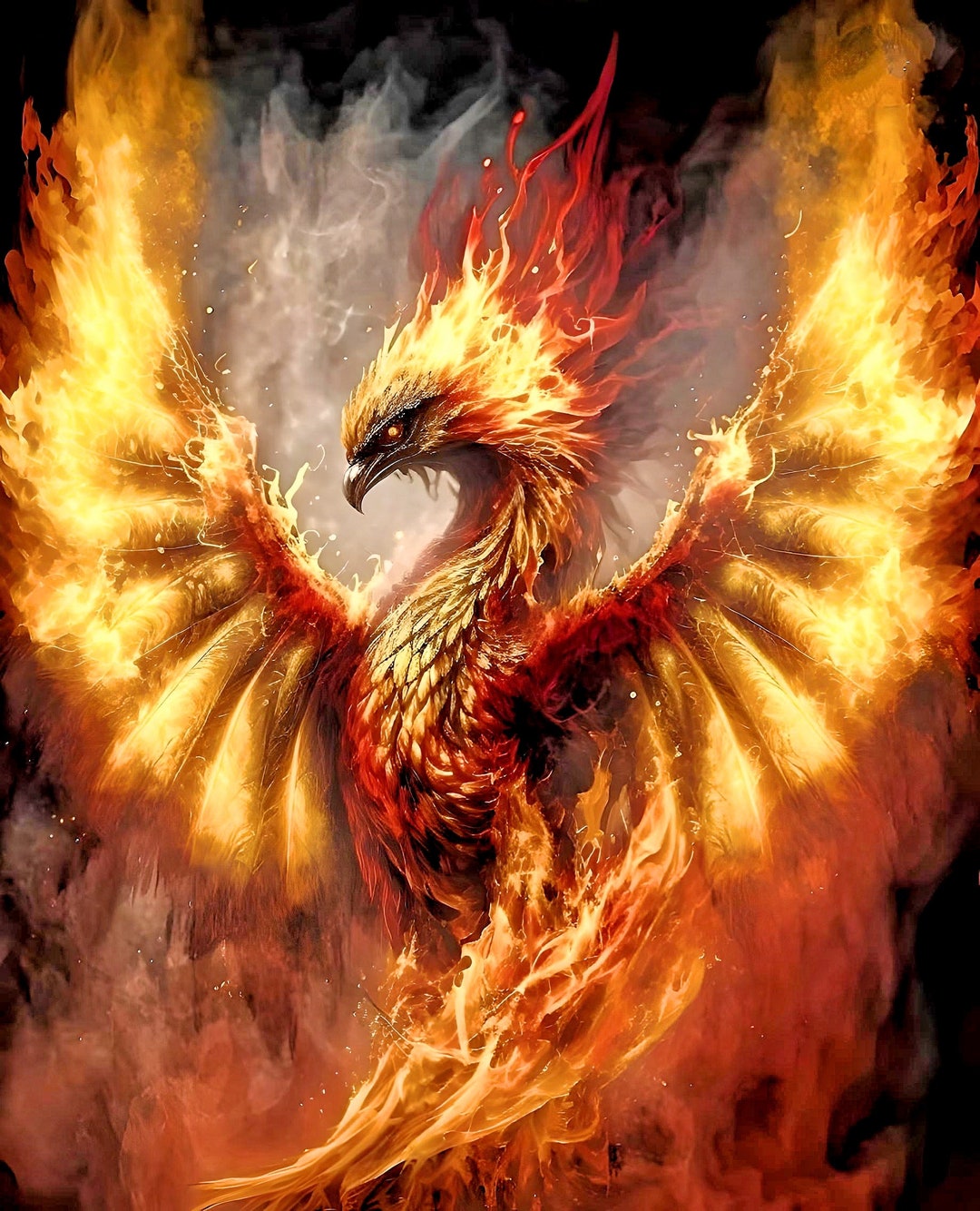 神秘的なフェニックスのアートプリント：ファンタジーゴシック異教の