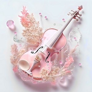 Enchanting Mystical Violin Image White Pink - Digital Download - Instrument Art - Magical Mystical Art - 3D High Resolution - Inspirational