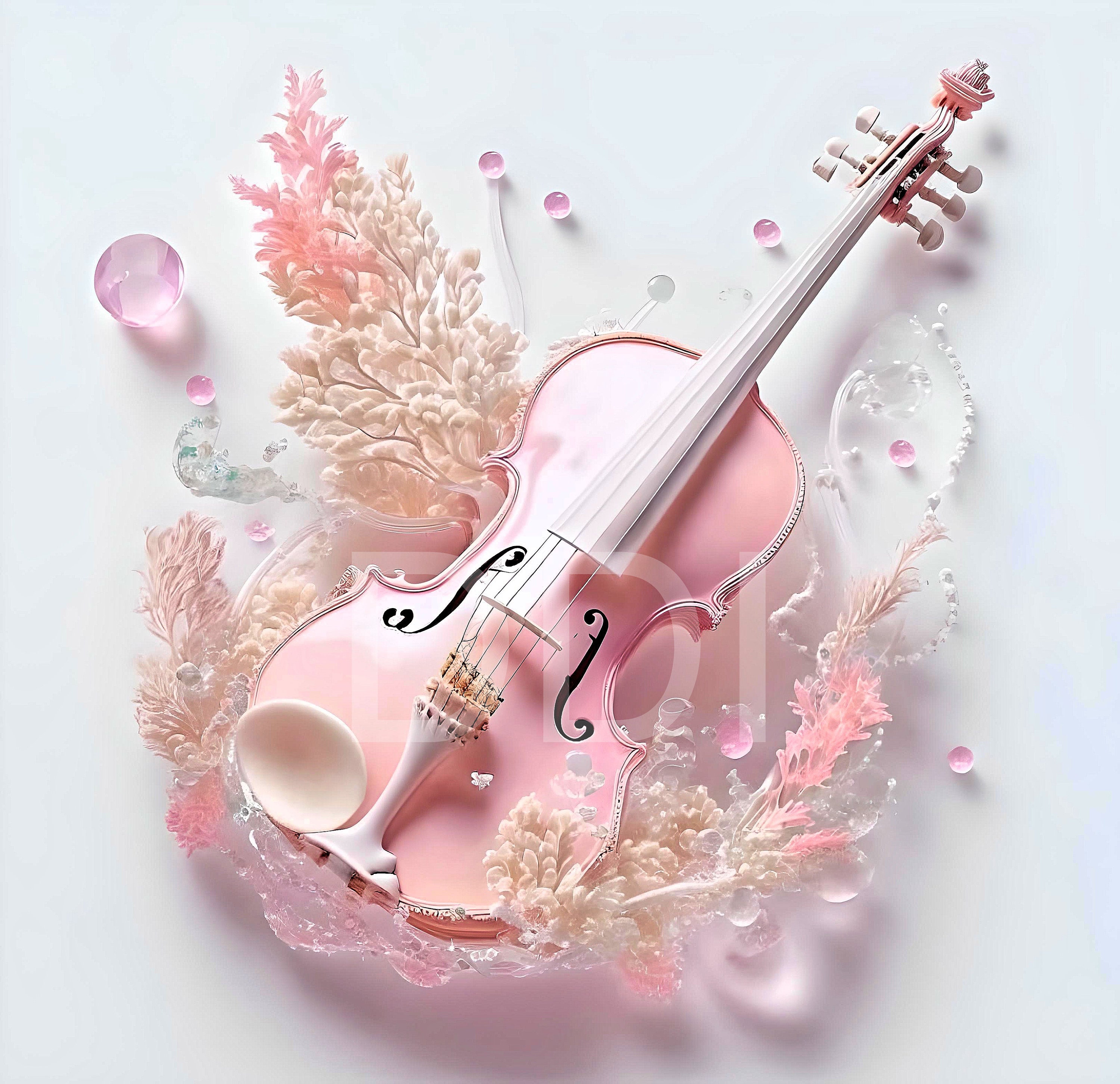 ピンクのファンタジーバイオリンアート：魅惑的な音楽イメージ