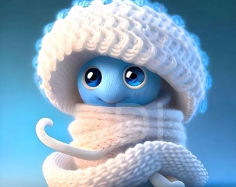 Blue 3D Adorable Cute Kawaii Cartoon Baby Snake - Nursery Art - Children’s Bedroom Art - Digital Download - Playroom Art - High Resolution