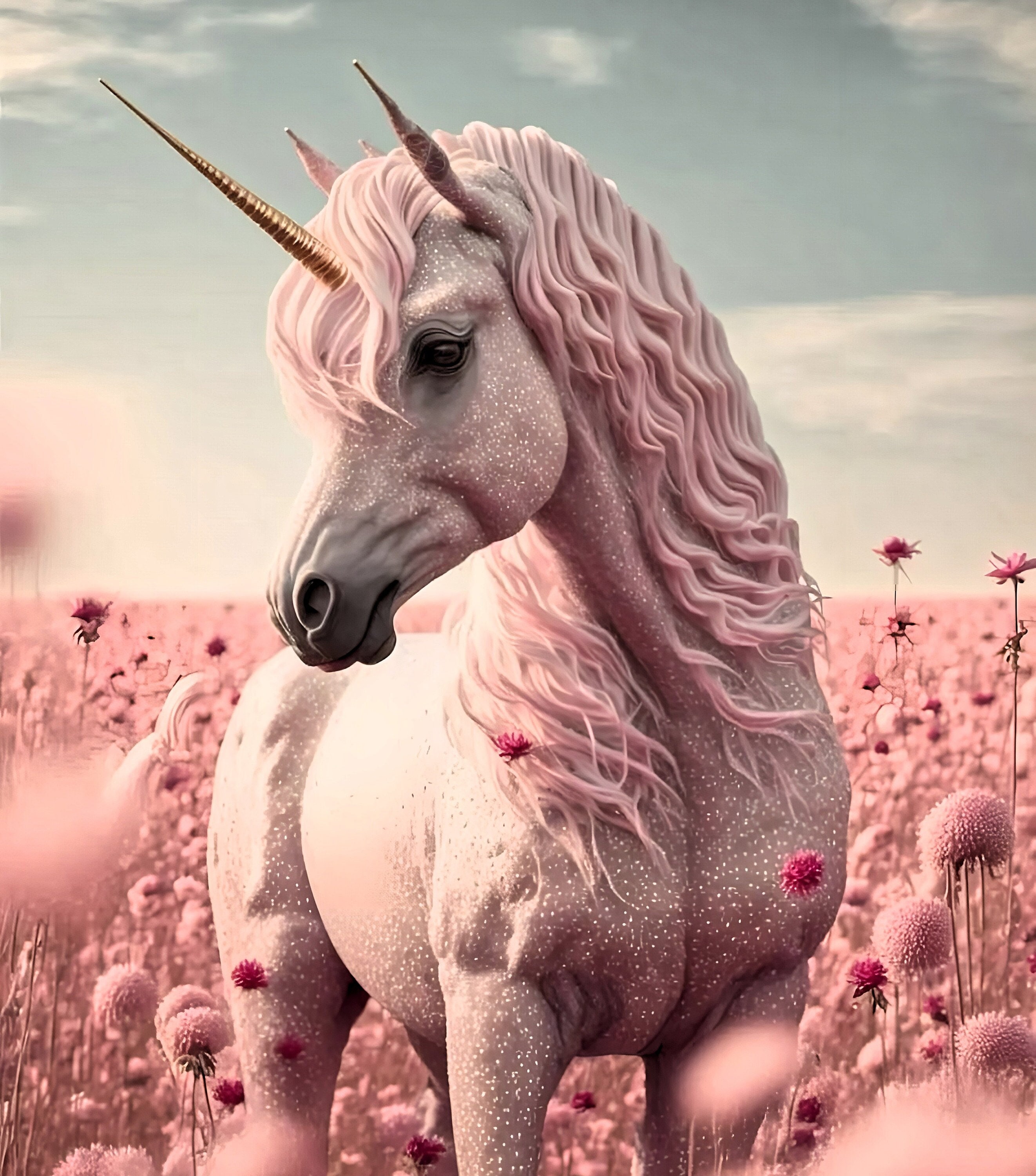 Pink Unicorn Fantasy Art: Magical Horse Image (Digital Download), image size:2644x3000