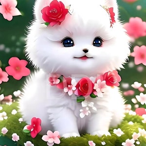 Cute Adorable Cartoon Puppy Dog White -Dog Image -Digital Download - Nursery Art - Kids bedroom Art - Playroom Art - Kawaii High Resolution