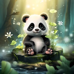 Adorable lindo dibujos animados Panda verde - alta resolución - arte de la sala de juegos - descarga digital - arte de la guardería - arte del dormitorio de los niños - arte 3D Kawaii