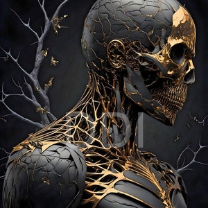 Evil Gothic Skeleton 3D - Digital Download - Fantasy Image - Magical Mystical Art - Skull Art - Gothic Art - High Resolution - Pagan Art