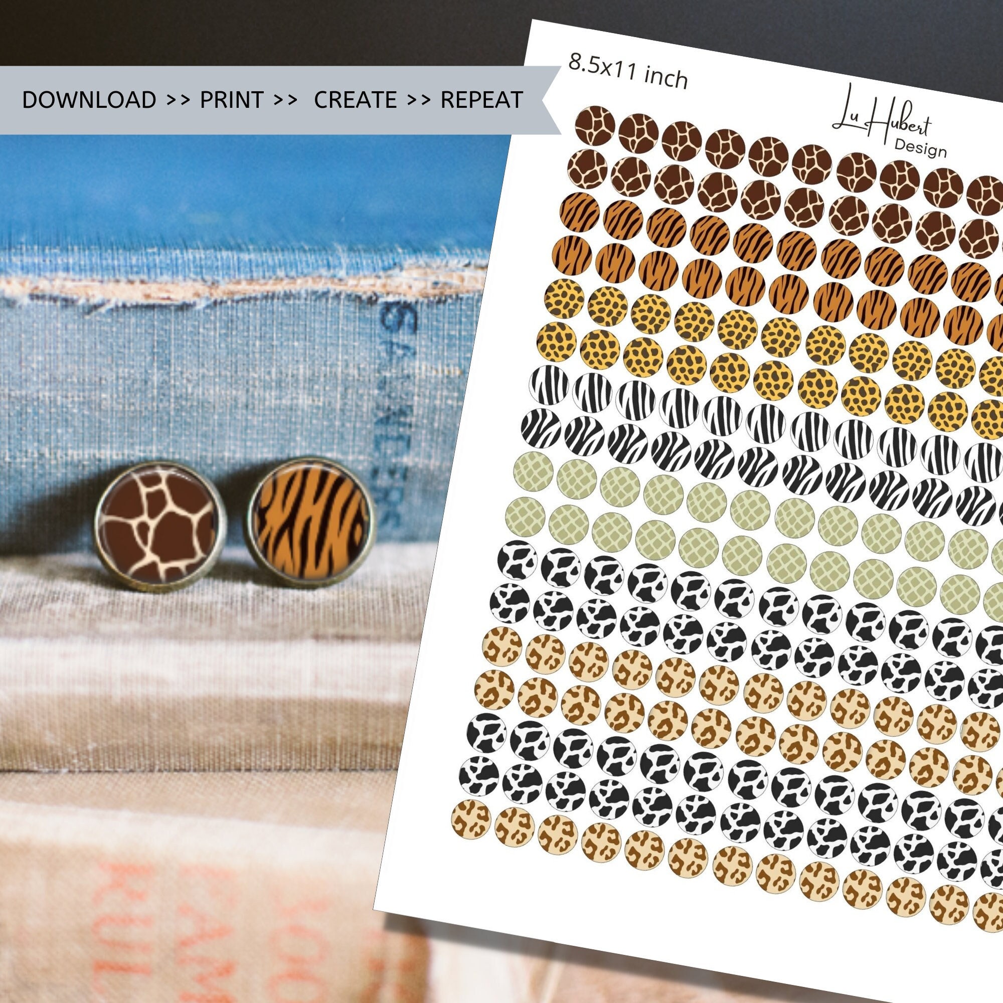 12 MM Animal Print Cabochon Pattern Instant Download Circle - Etsy