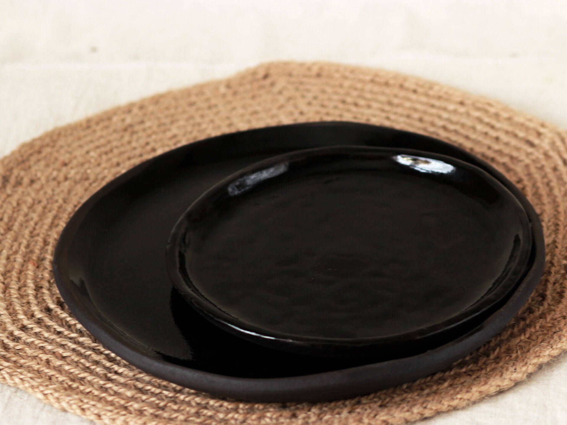 Black Handmade Ceramic Plate Dessert plate Dinnerware Set Etsy