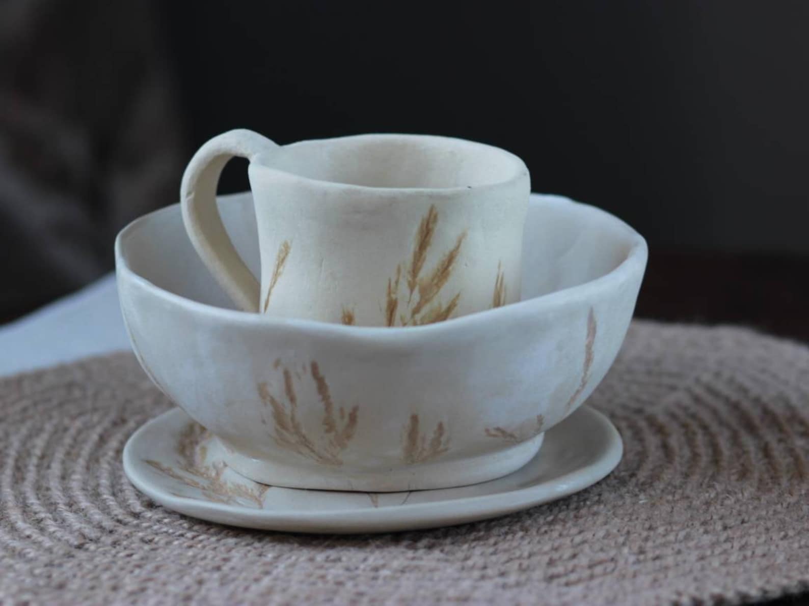 Beige Stoneware Dinnerware Set Handmade Ceramic Rustic Dish Etsy