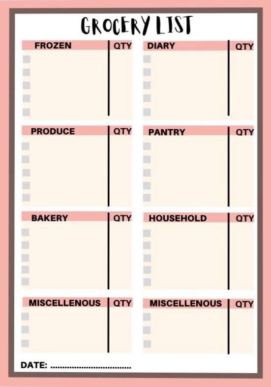 instant downloadable and printable 4 page grocery list etsy
