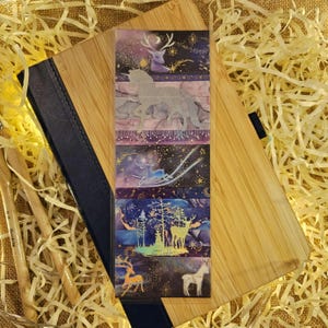 Marcador feito à mão - Estilo colagem - Grande - Fantasia unicórnio ametista - Ephemera - presente - feito à mão - mídia mista - Presente exclusivo e artístico para amantes de livros