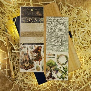 Marcador feito à mão - Estilo colagem - Grande - Fantasia - Efêmera esmeralda - presente - feito à mão - mídia mista - Presente exclusivo e artístico para amantes de livros