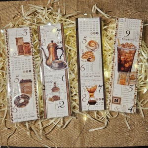 Marcador feito à mão - Estilo colagem - Café Ephemera-presente-feito à mão-mídia mista-papel para scrapbook- Presente exclusivo e artístico para amantes de livros