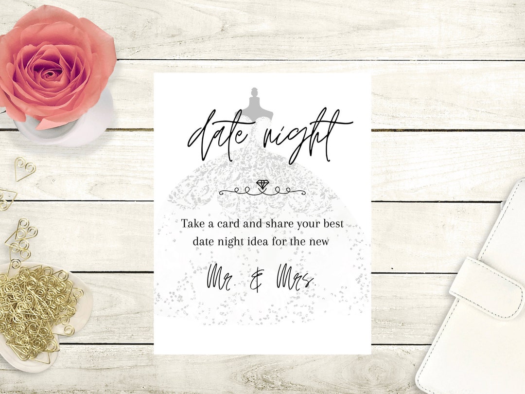 Digital PDF Date Night Poster and Card Bridal Shower Game Activity