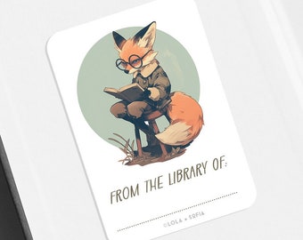 Reading Fox With Glasses Bookplate Set