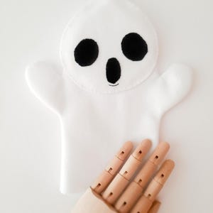 Handmade Felt Ghost Hand Puppet | felt ghost hand puppet, handmade puppet toy, Halloween hand puppet, felt Halloween toy, spooky kids puppet